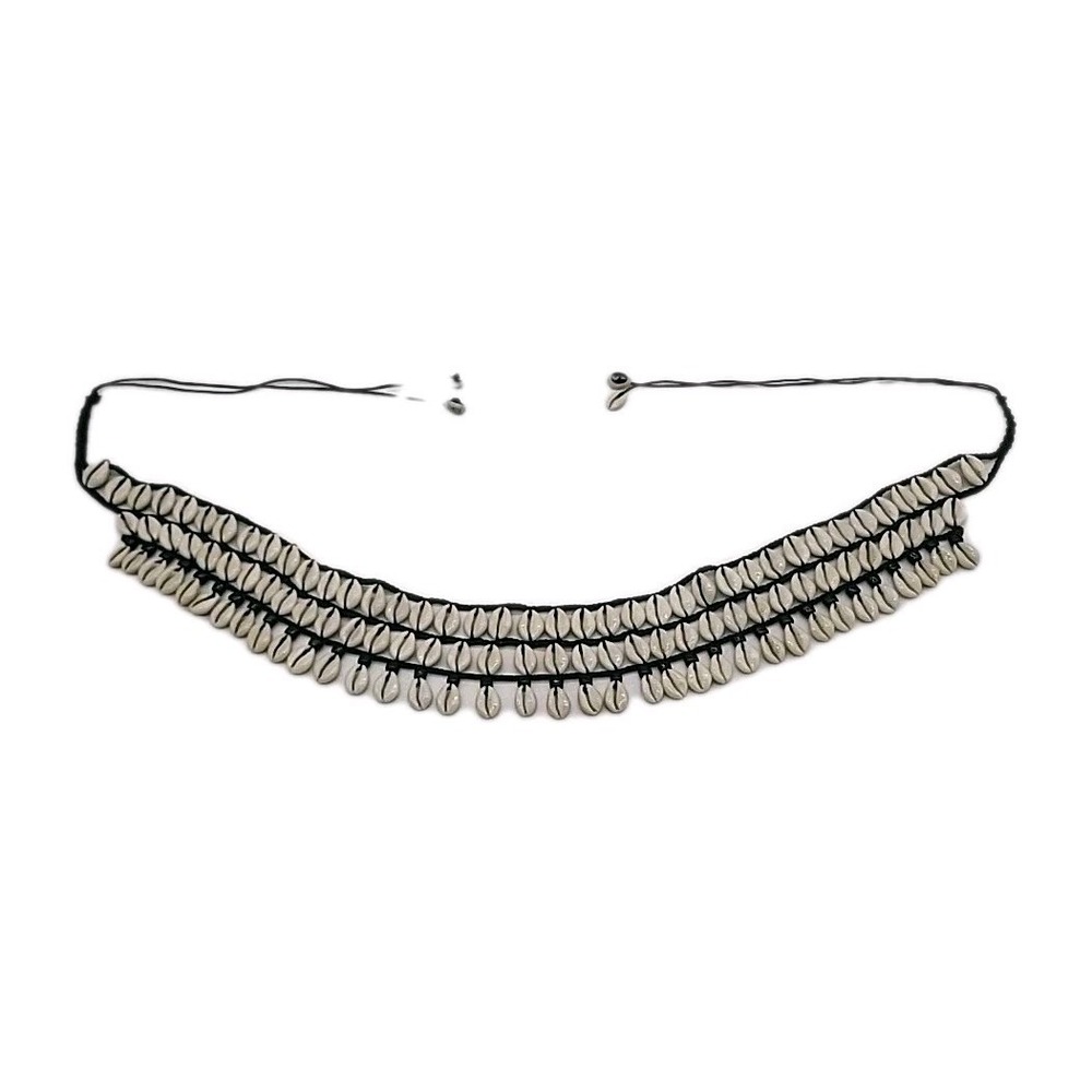 Cowrie Shell Afrocentric Style Black Cord-Tie On Belt Adjustable Tie